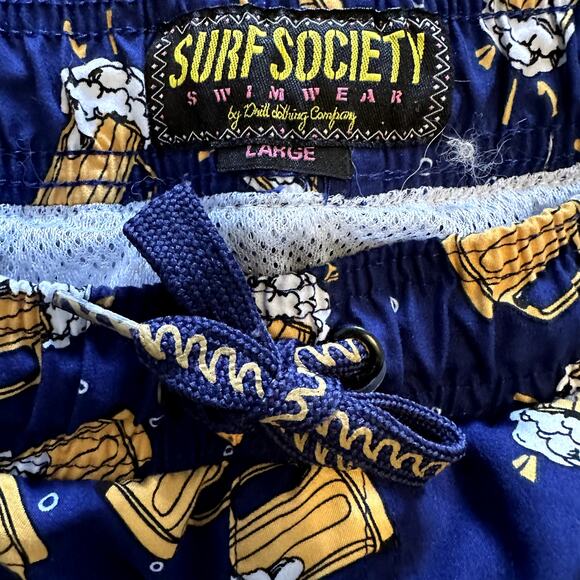 Surf Society Boardshorts Beer Print 7" Drawstring Waistband Mesh Blue L 32" - Picture 4 of 6